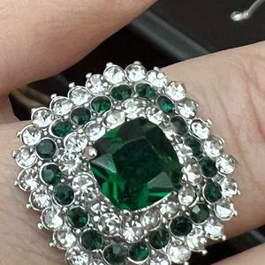 Silver tone green stone custom ring